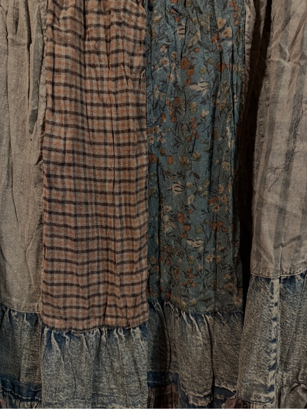 Young Threads Tiered Patchwork Maxi Skirt in Denim Blue and Earth Tones - Picture 5 of 6